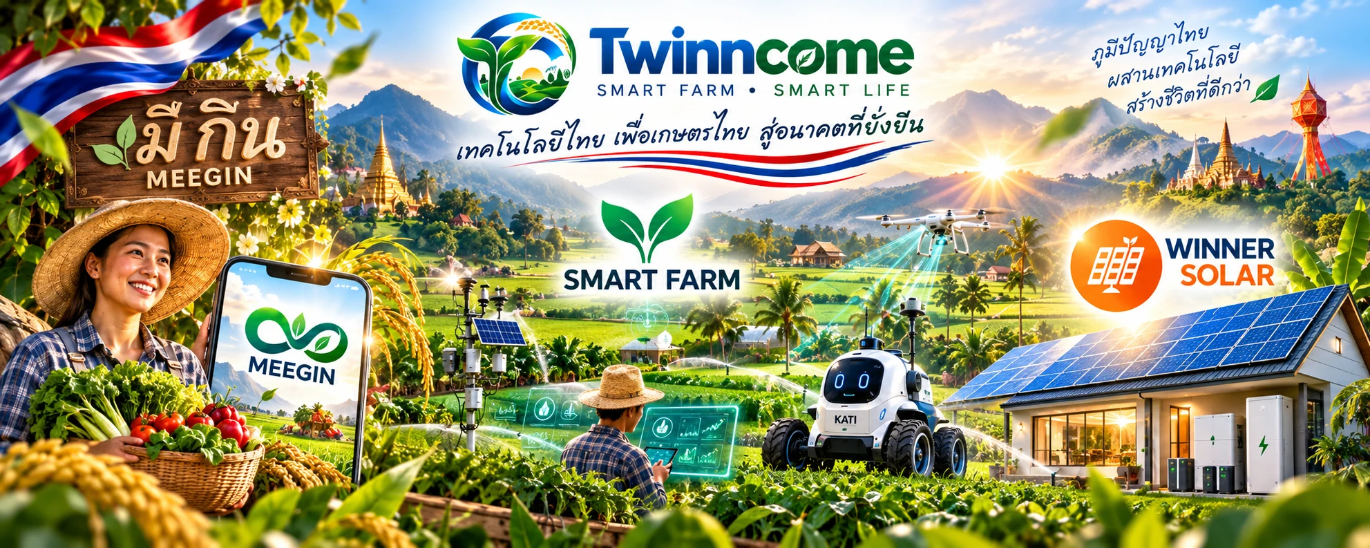 Twinncome — มี กิน MEEGIN, Smart Farm, Winner Solar และ KATI Robot